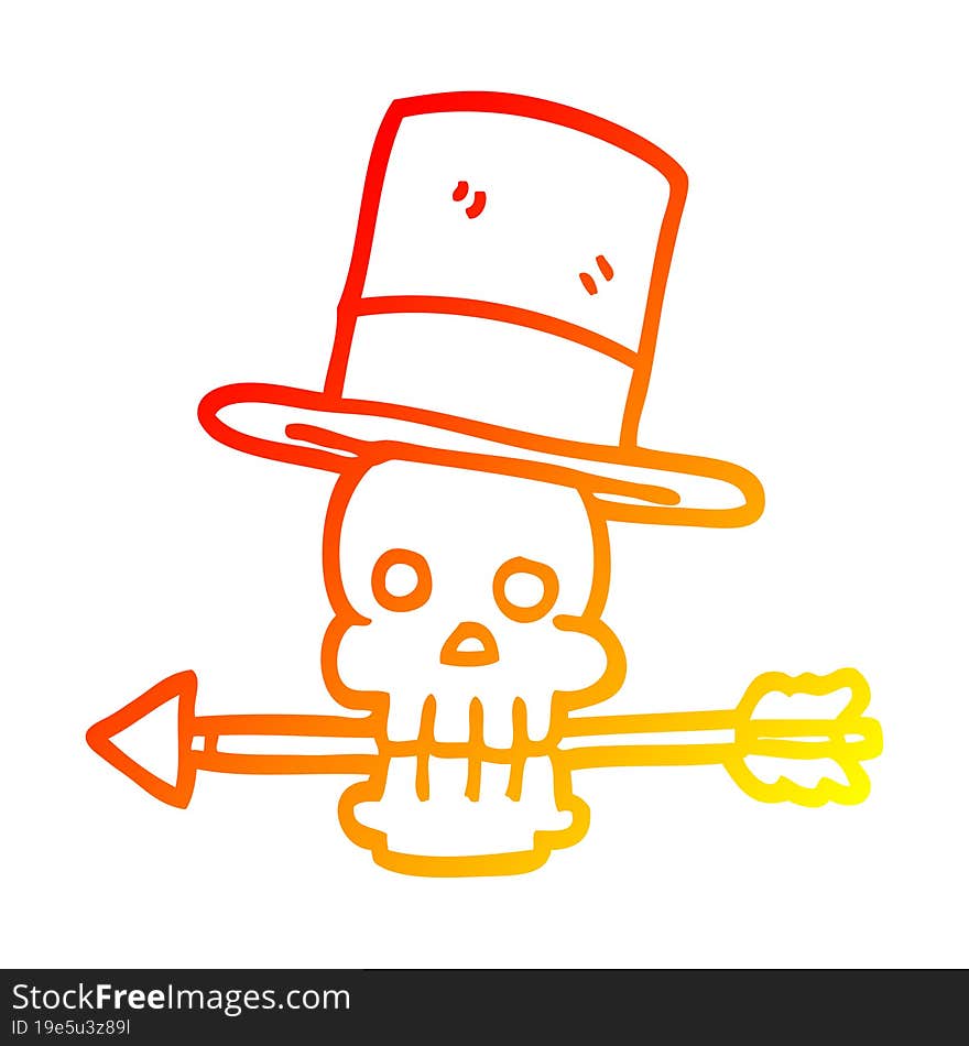 warm gradient line drawing cartoon skull and arrow