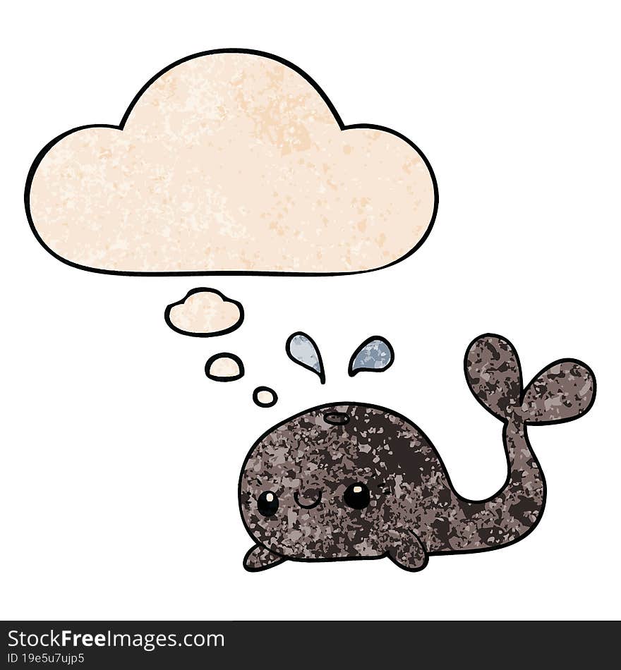 cute cartoon whale and thought bubble in grunge texture pattern style