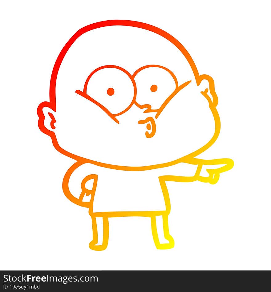 warm gradient line drawing cartoon bald man staring