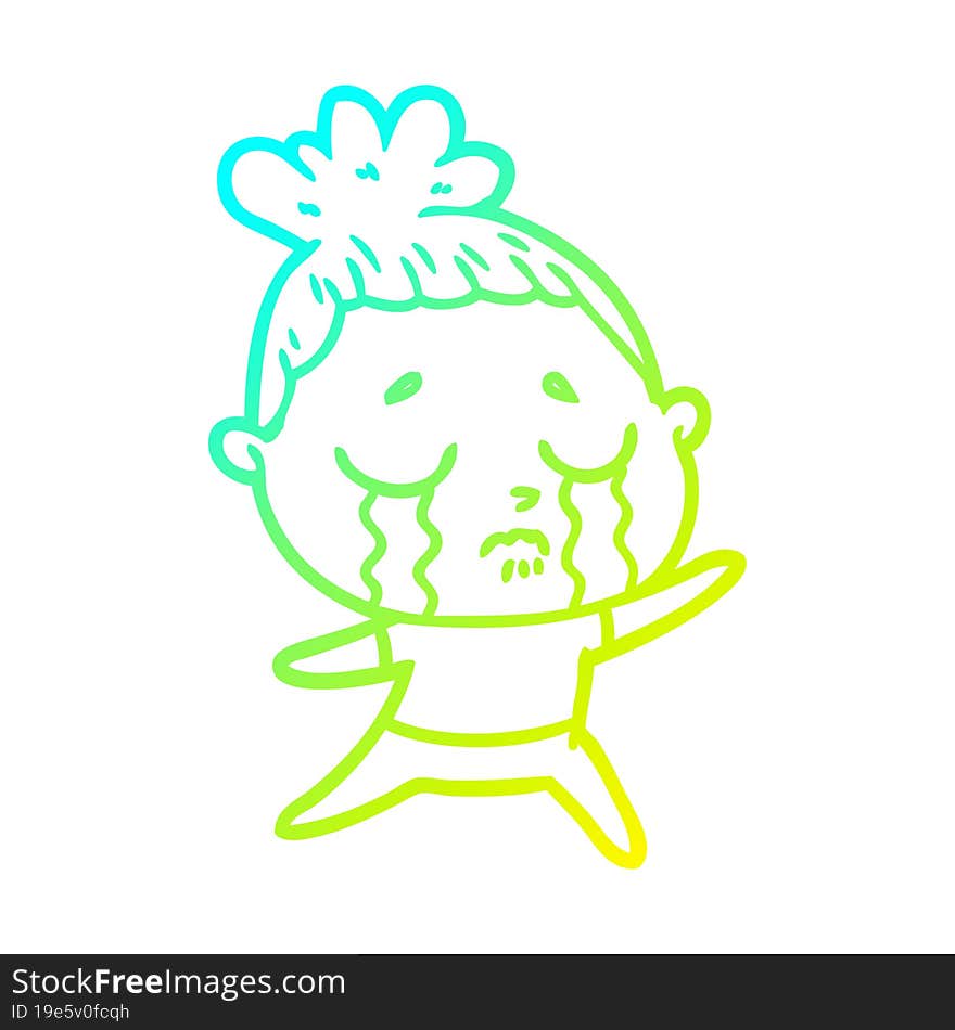 cold gradient line drawing of a cartoon crying woman