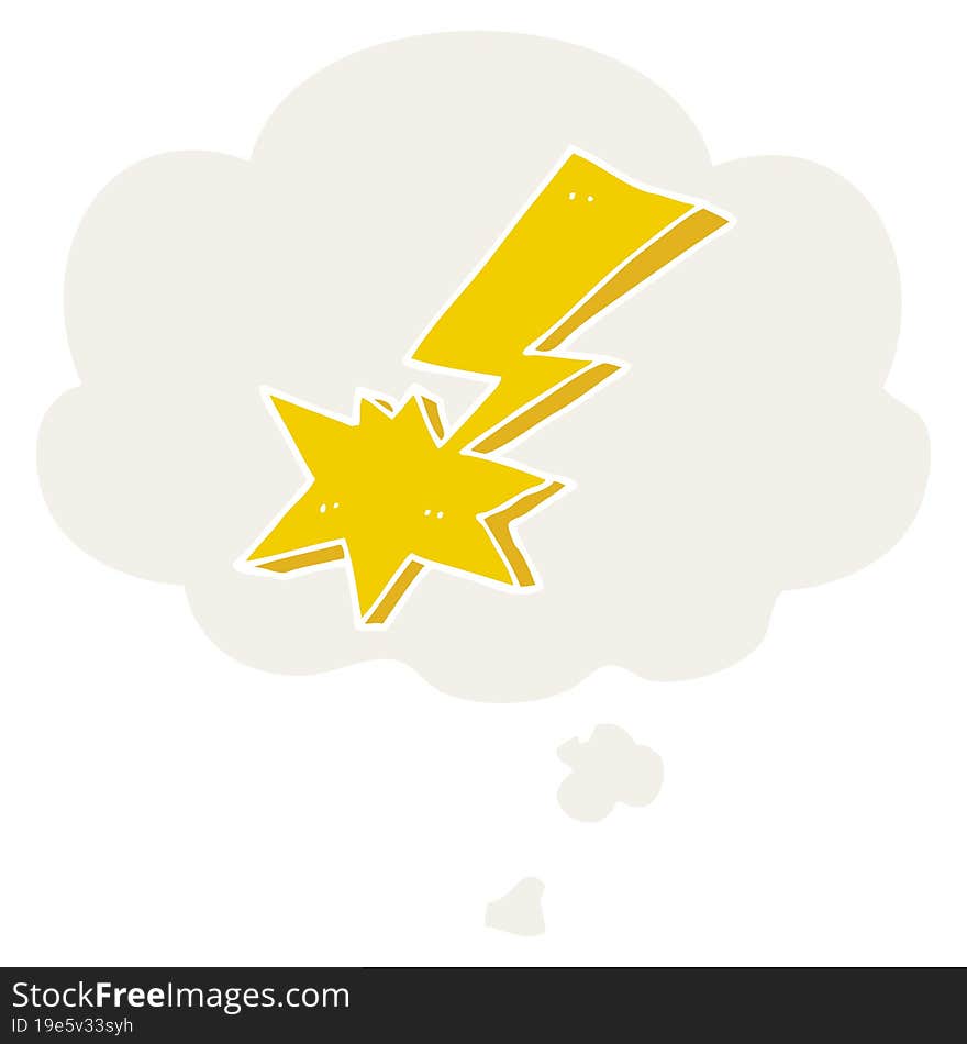 cartoon lightning bolt and thought bubble in retro style