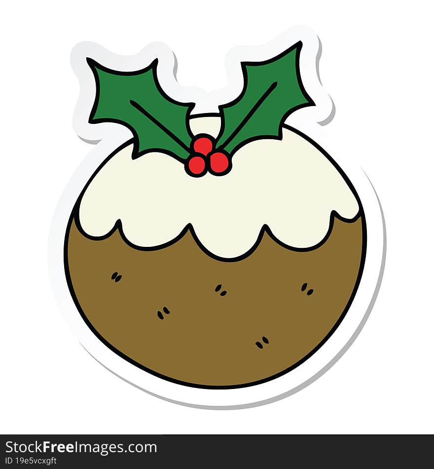 sticker of a quirky hand drawn cartoon christmas pudding