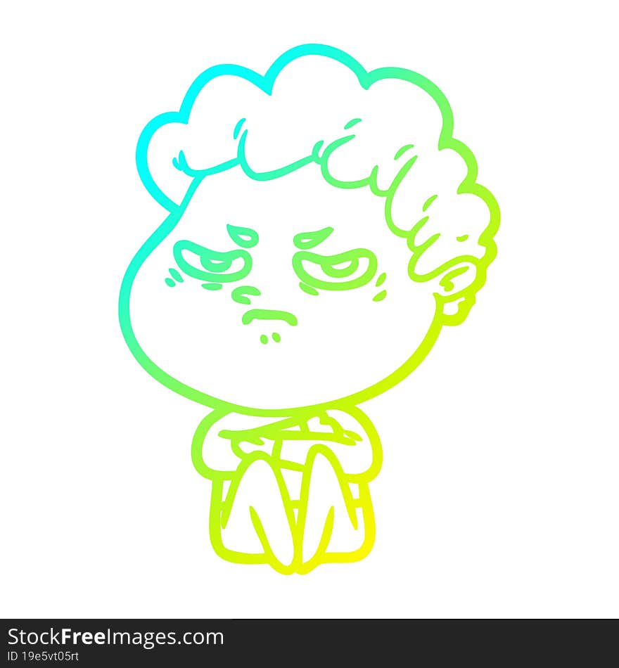 cold gradient line drawing cartoon angry man