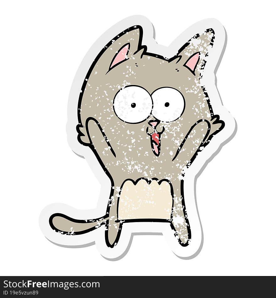 distressed sticker of a funny cartoon cat