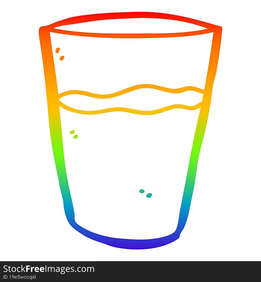 Rainbow Gradient Line Drawing Cartoon Glass Of Water