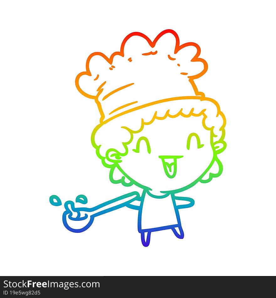 rainbow gradient line drawing of a cute cartoon happy chef