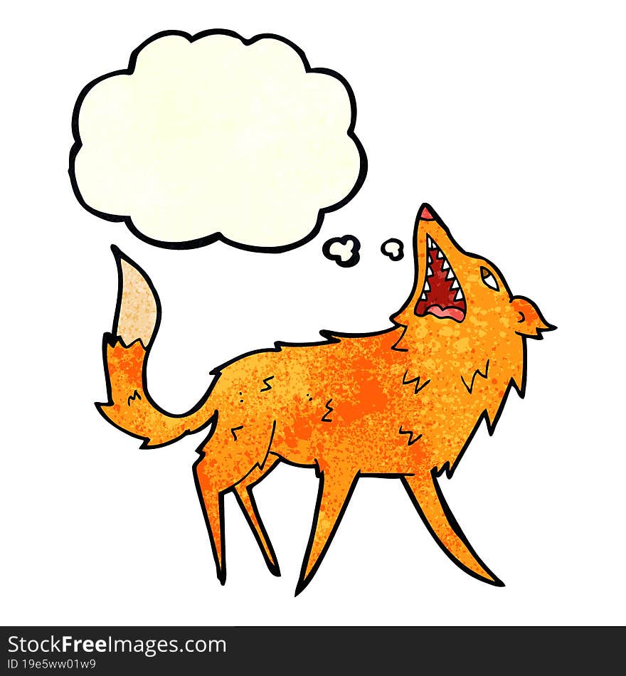 cartoon snapping fox with thought bubble