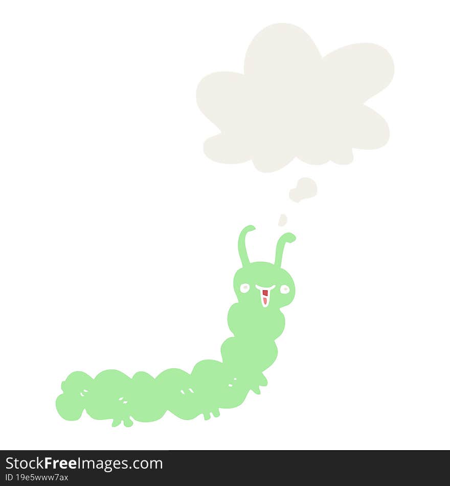 cartoon caterpillar and thought bubble in retro style