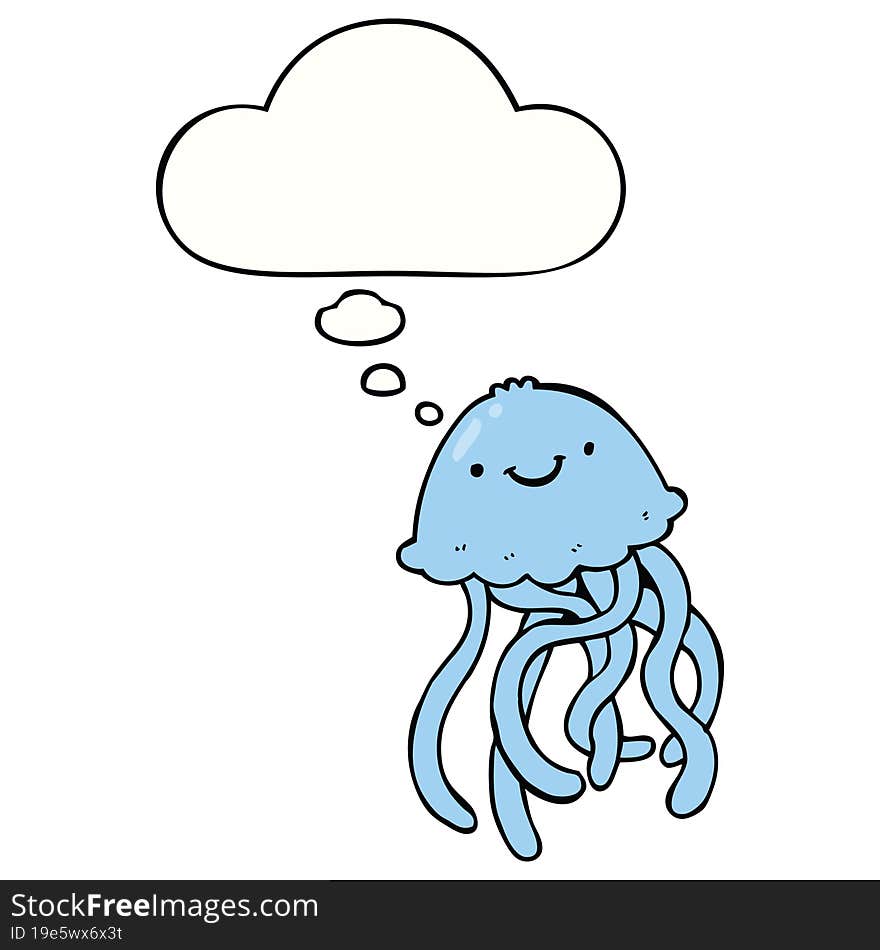 cartoon happy jellyfish and thought bubble