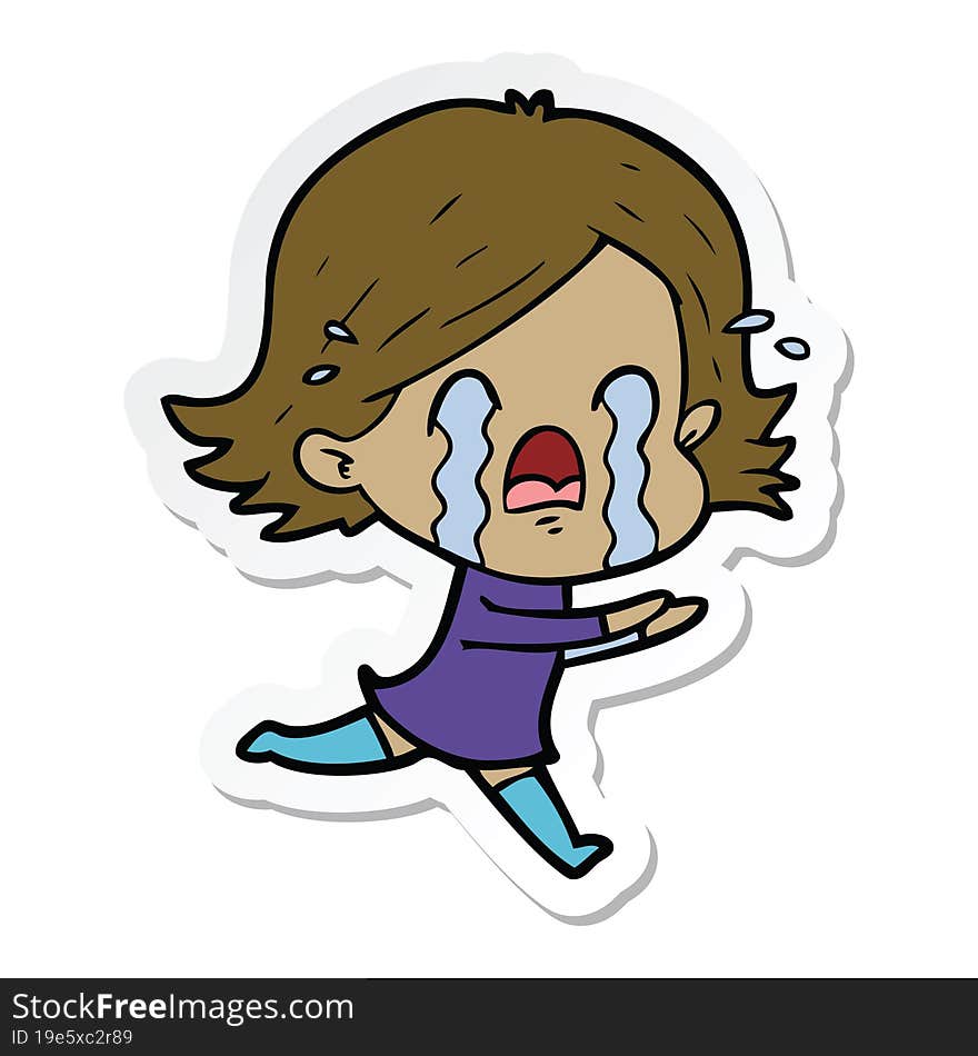 sticker of a cartoon woman crying