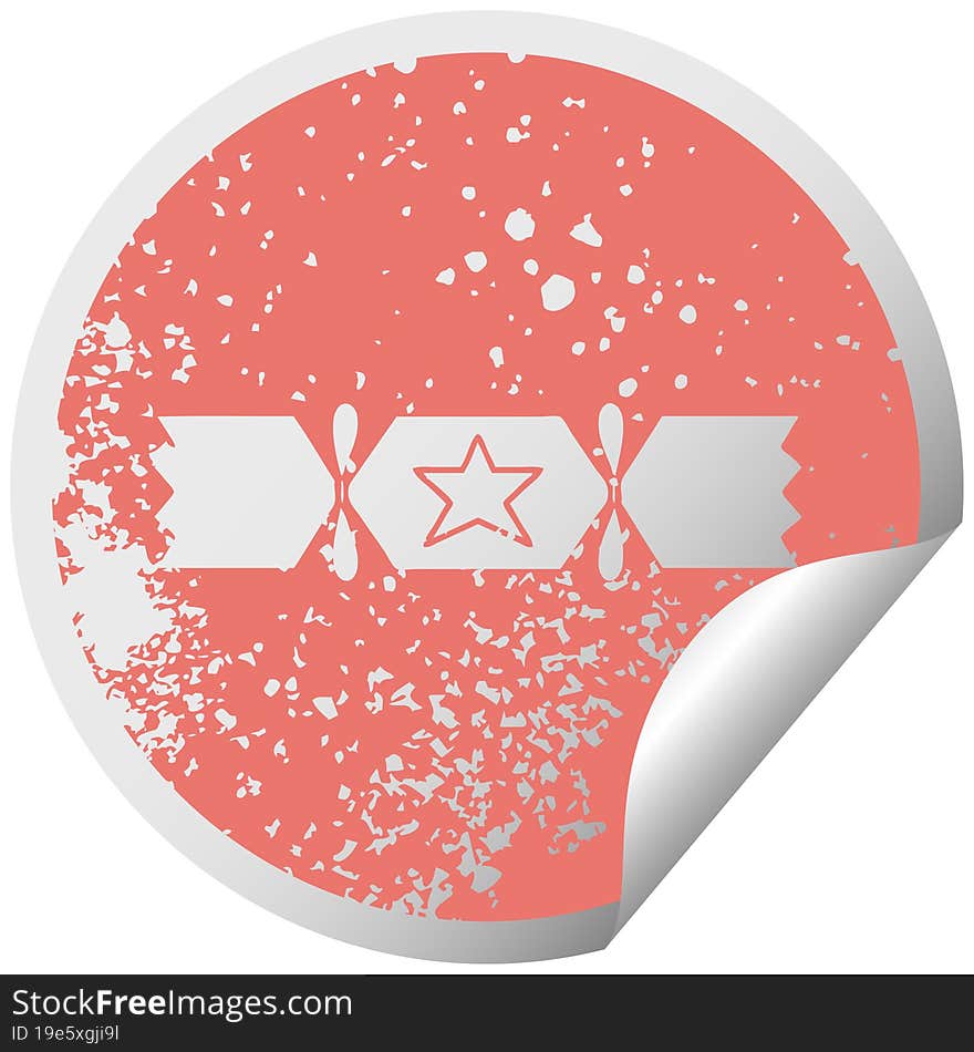 distressed circular peeling sticker symbol christmas cracker