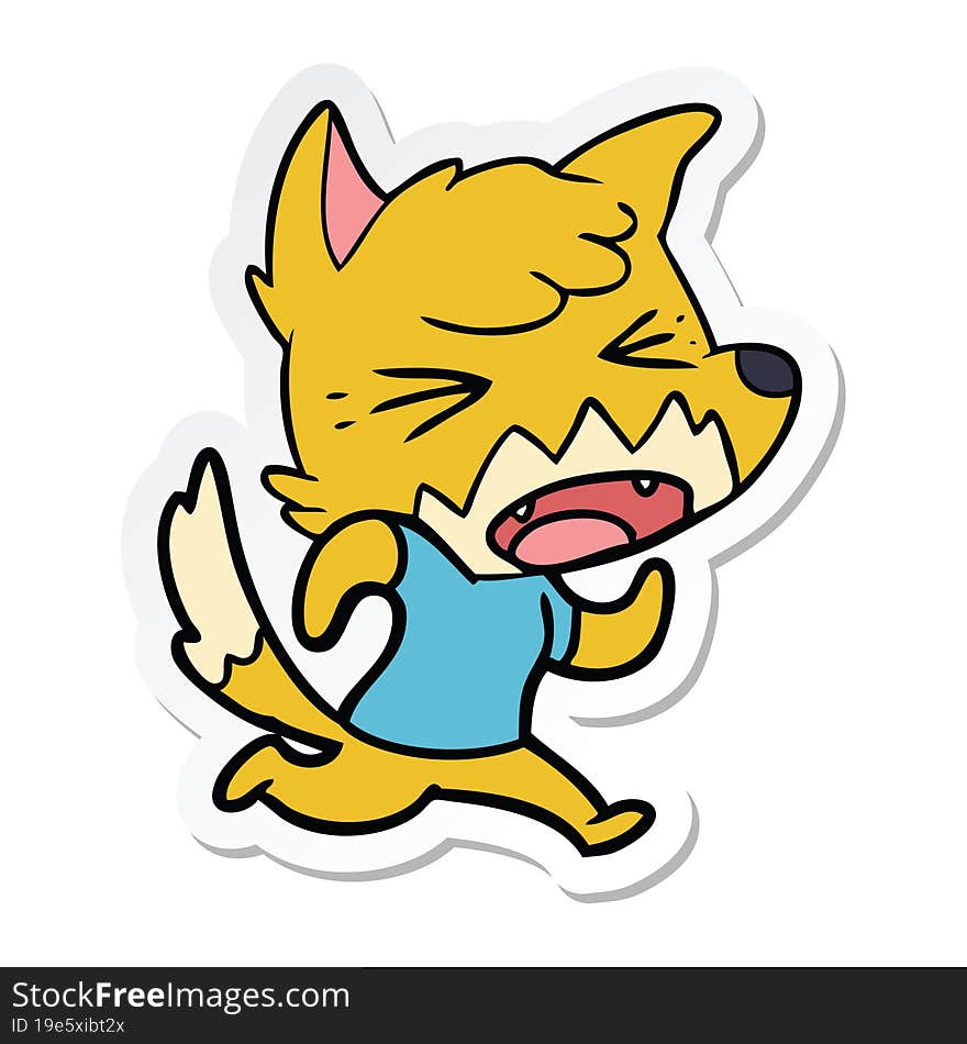 sticker of a angry cartoon fox running