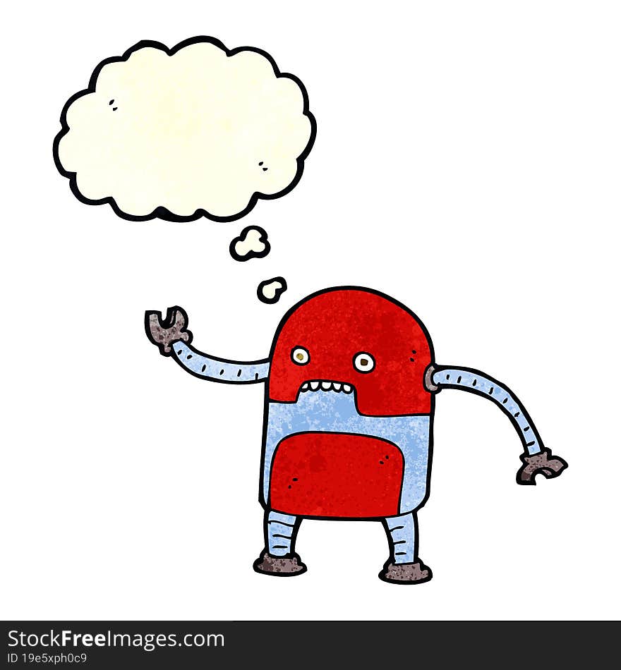 funny cartoon robot with thought bubble