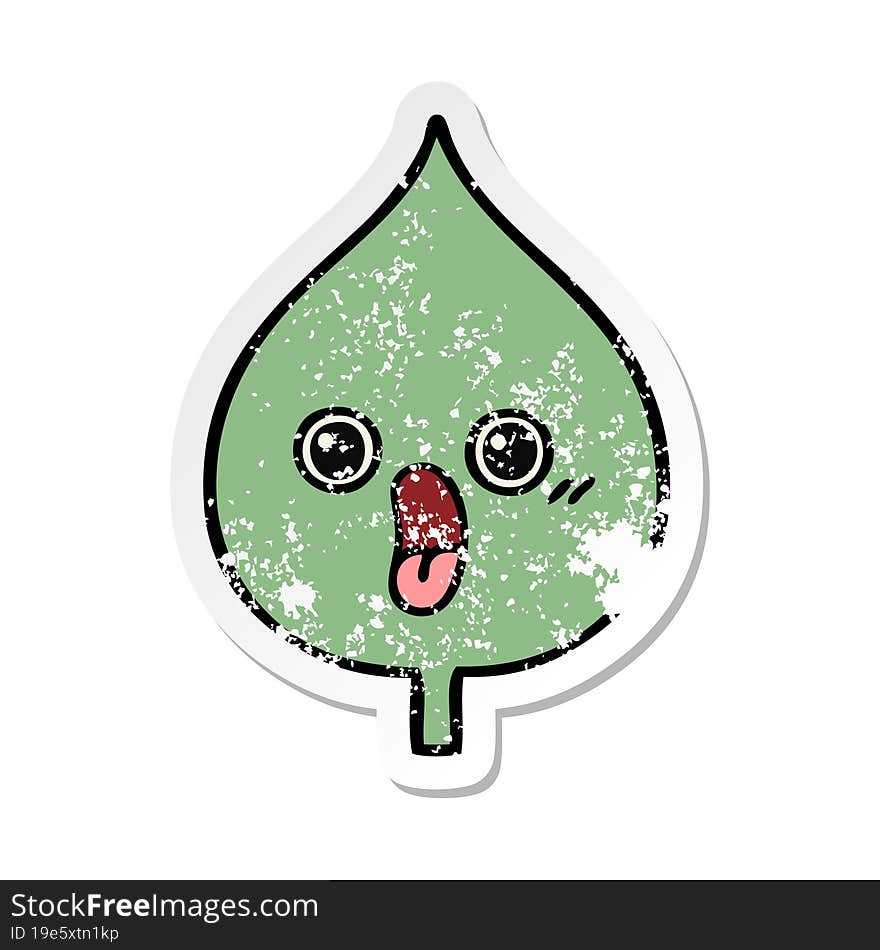 distressed sticker of a cute cartoon expressional leaf