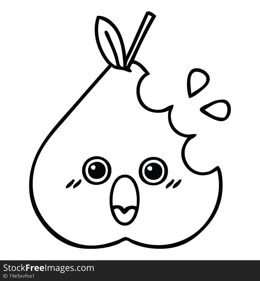 line drawing cartoon of a green pear