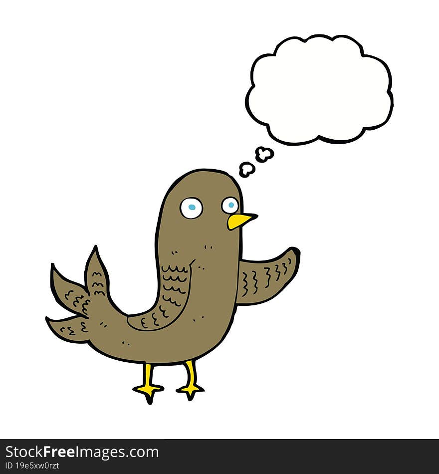 cartoon waving bird  with thought bubble