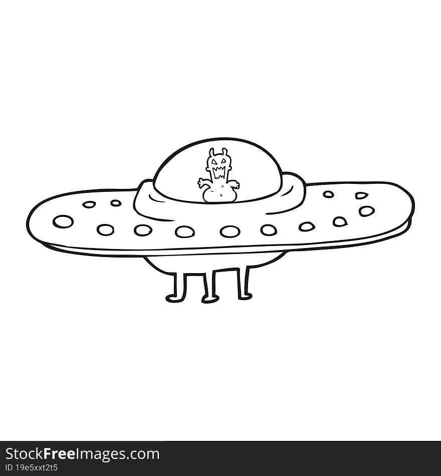 black and white cartoon flying saucer