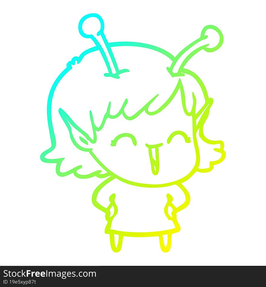 cold gradient line drawing cartoon happy alien girl