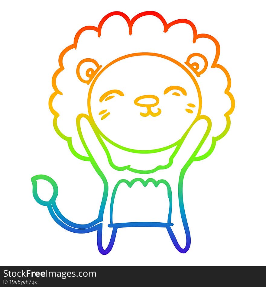 rainbow gradient line drawing of a cartoon lion