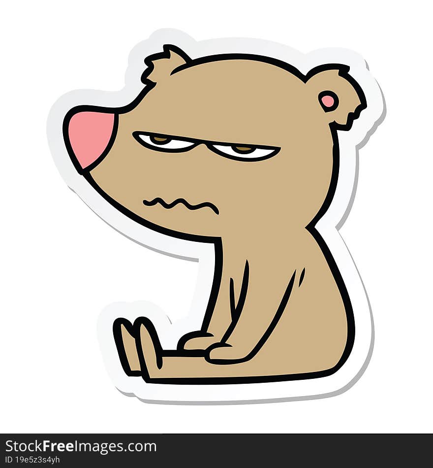 sticker of a angry bear cartoon sitting