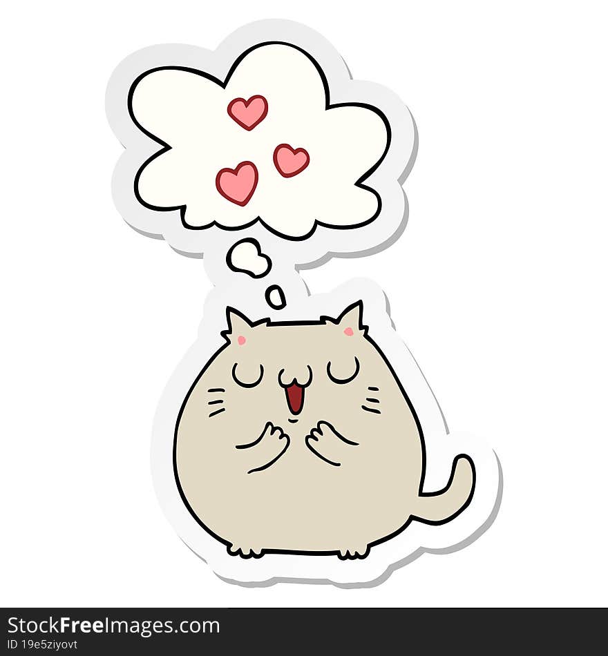 cute cartoon cat in love with thought bubble as a printed sticker