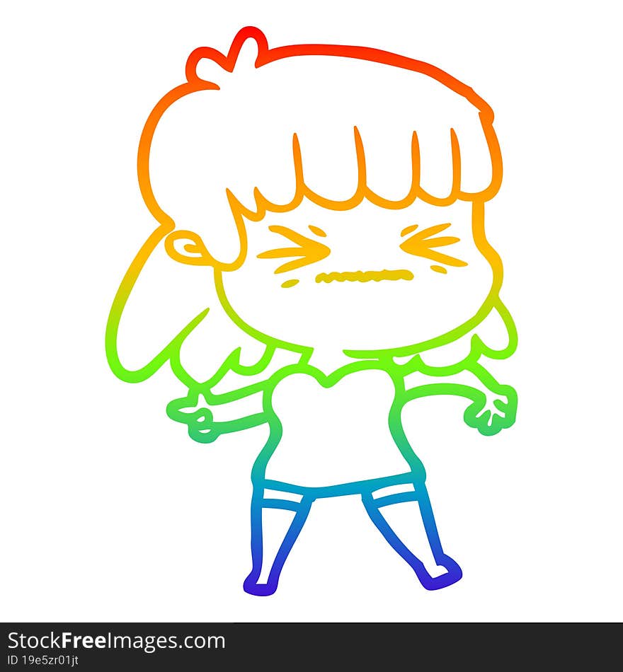 rainbow gradient line drawing of a cartoon woman