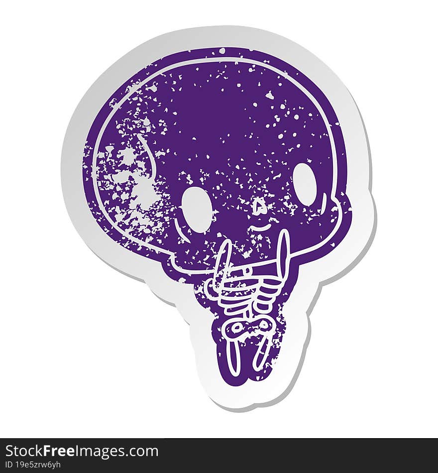 distressed old cartoon sticker kawaii cute dead skeleton