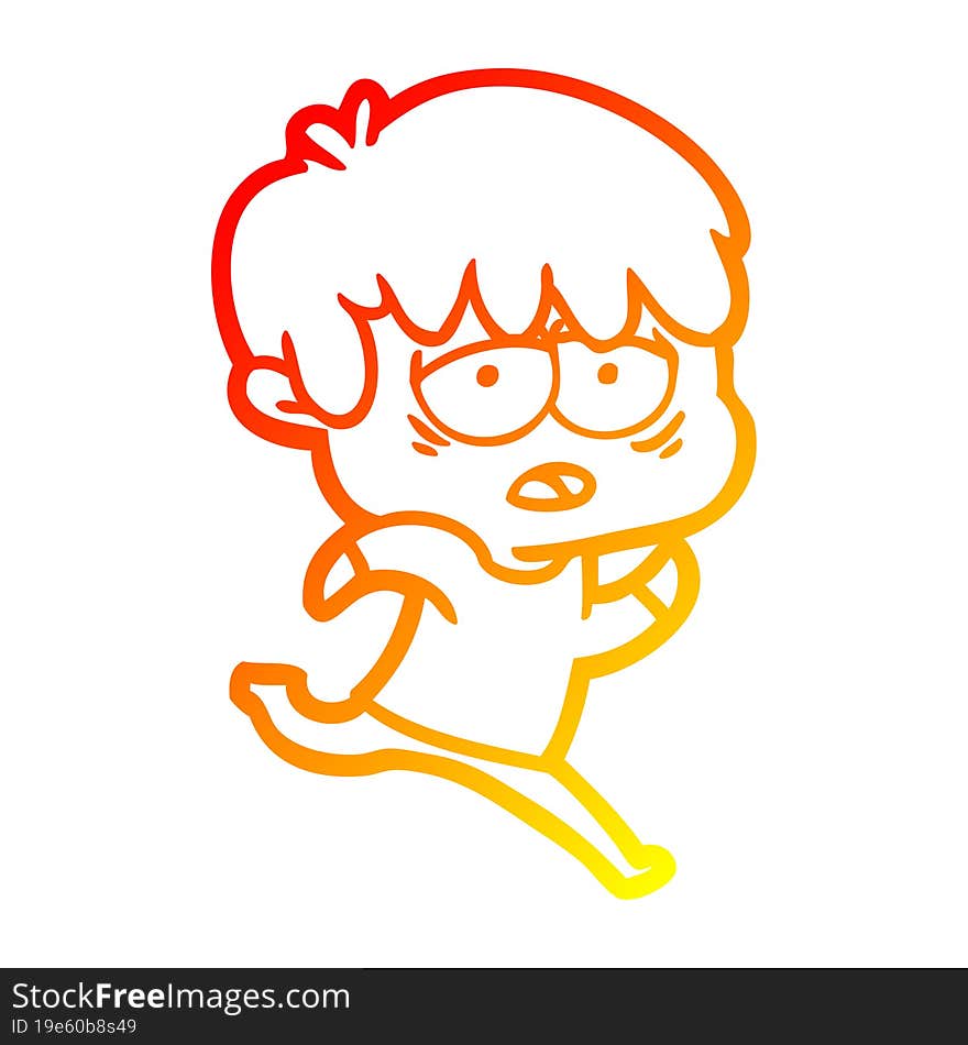 warm gradient line drawing cartoon exhausted boy