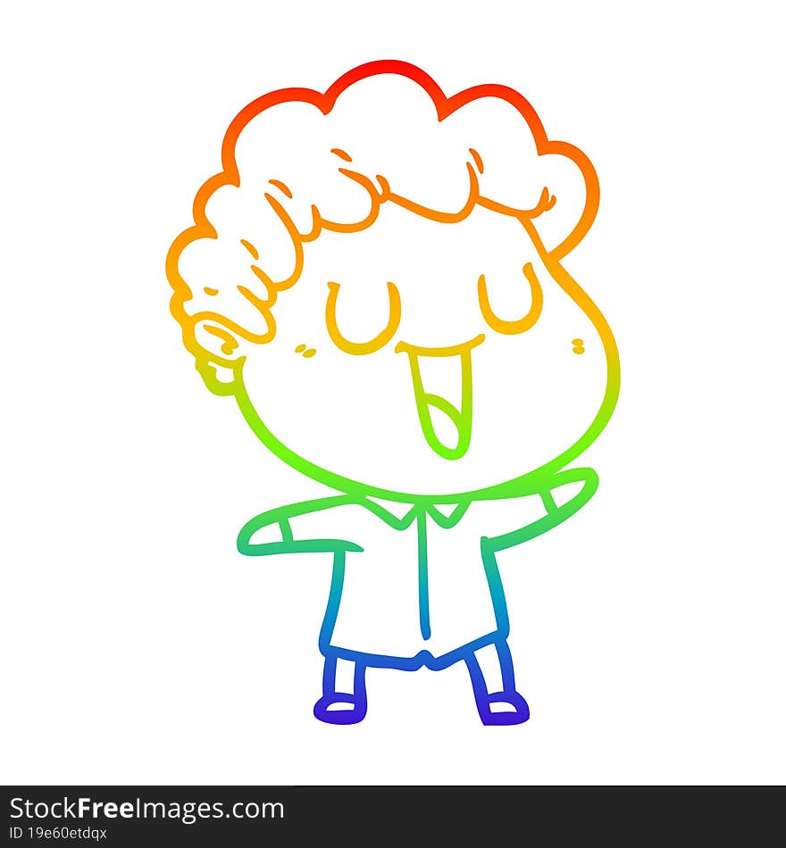 Rainbow Gradient Line Drawing Laughing Cartoon Man