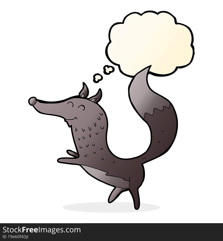 cartoon happy wolf with thought bubble