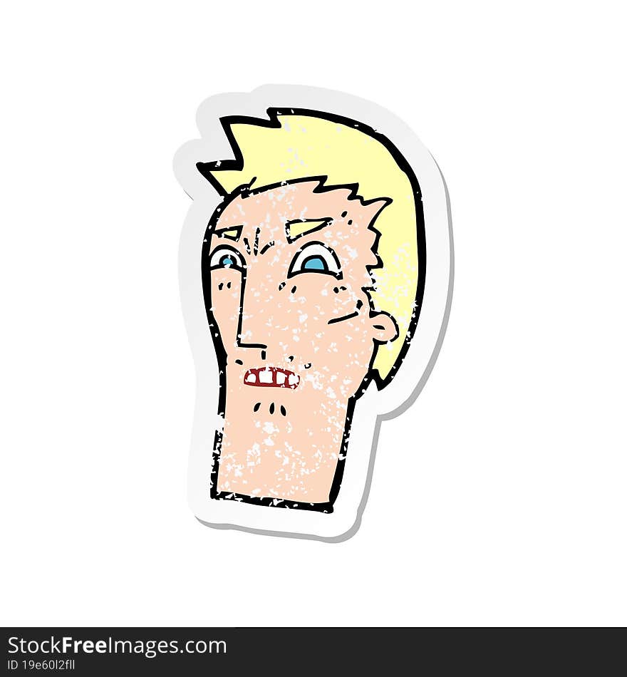 Retro Distressed Sticker Of A Cartoon Angry Face