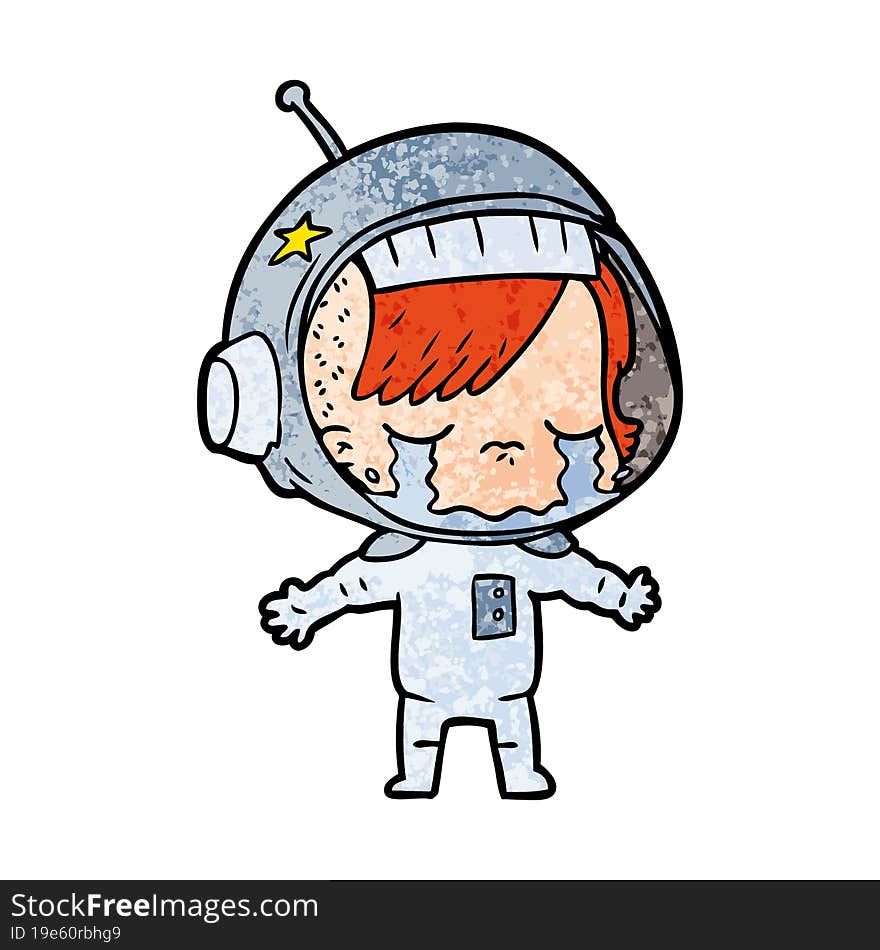 cartoon crying astronaut girl. cartoon crying astronaut girl