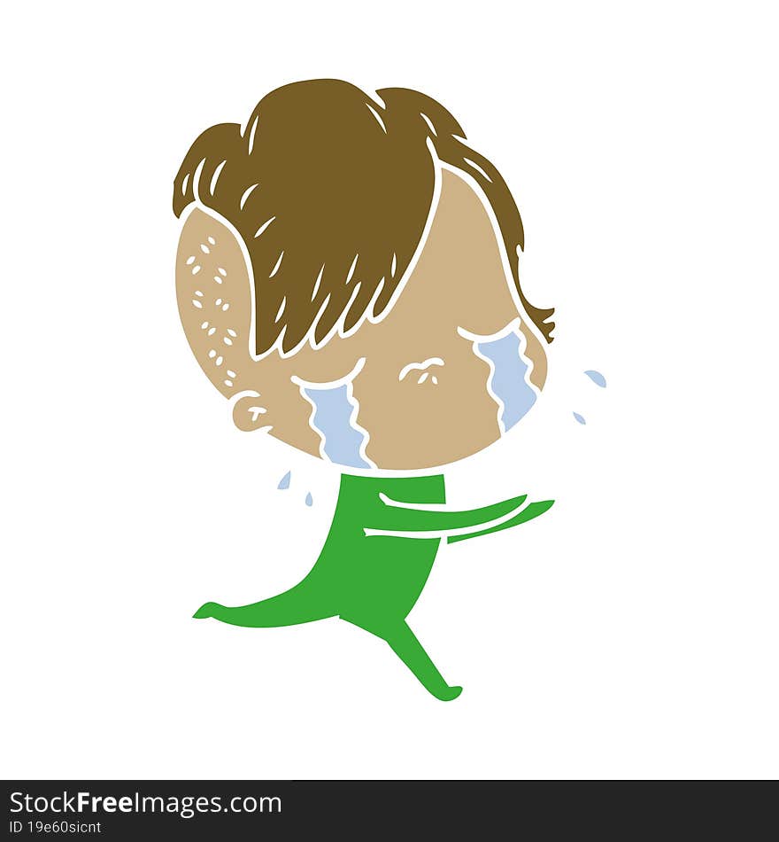 flat color style cartoon crying girl