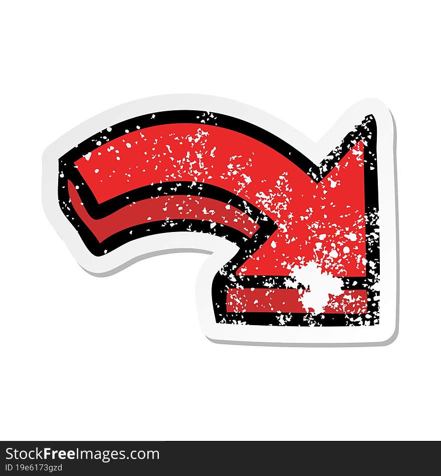 Distressed Sticker Of A Cute Cartoon Pointing Arrow