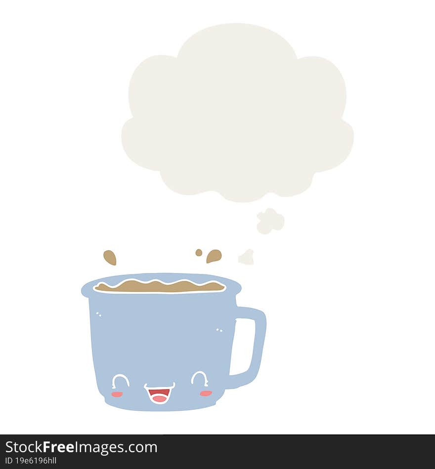 cartoon cup of coffee with thought bubble in retro style