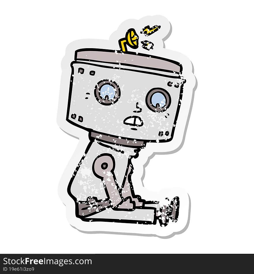 distressed sticker of a cartoon robot