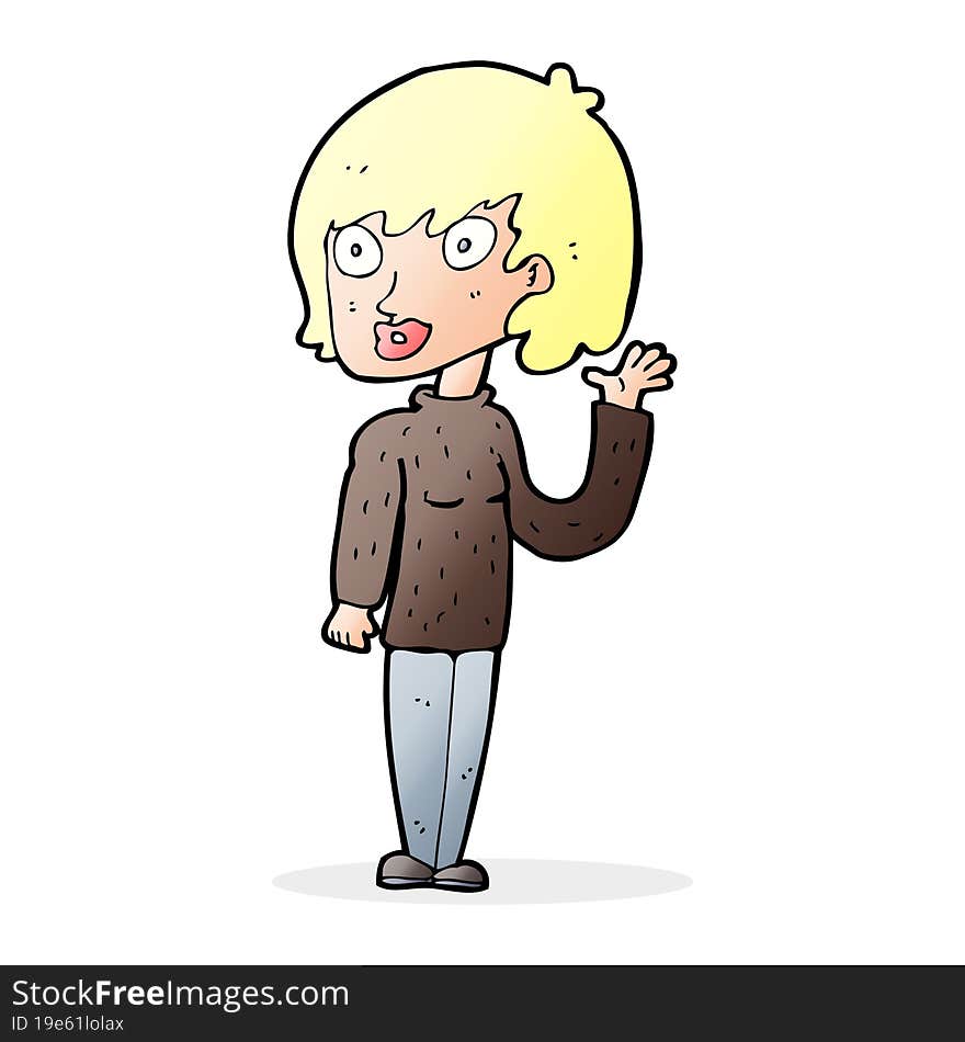 cartoon waving woman