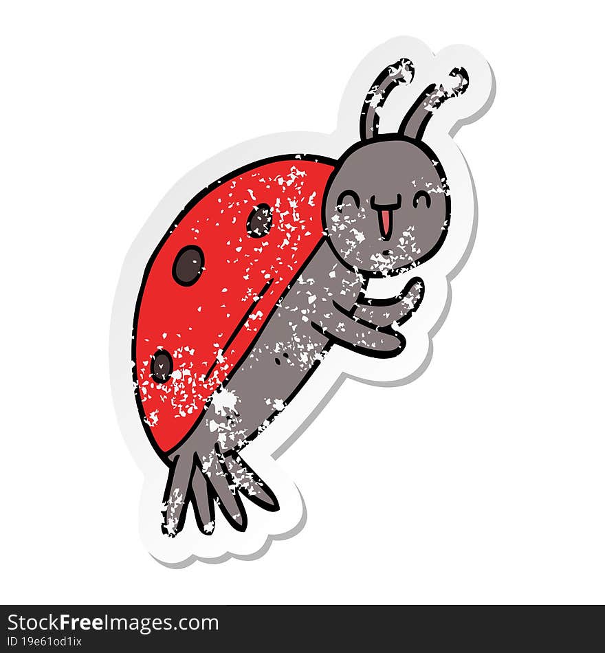 distressed sticker of a cute cartoon ladybug