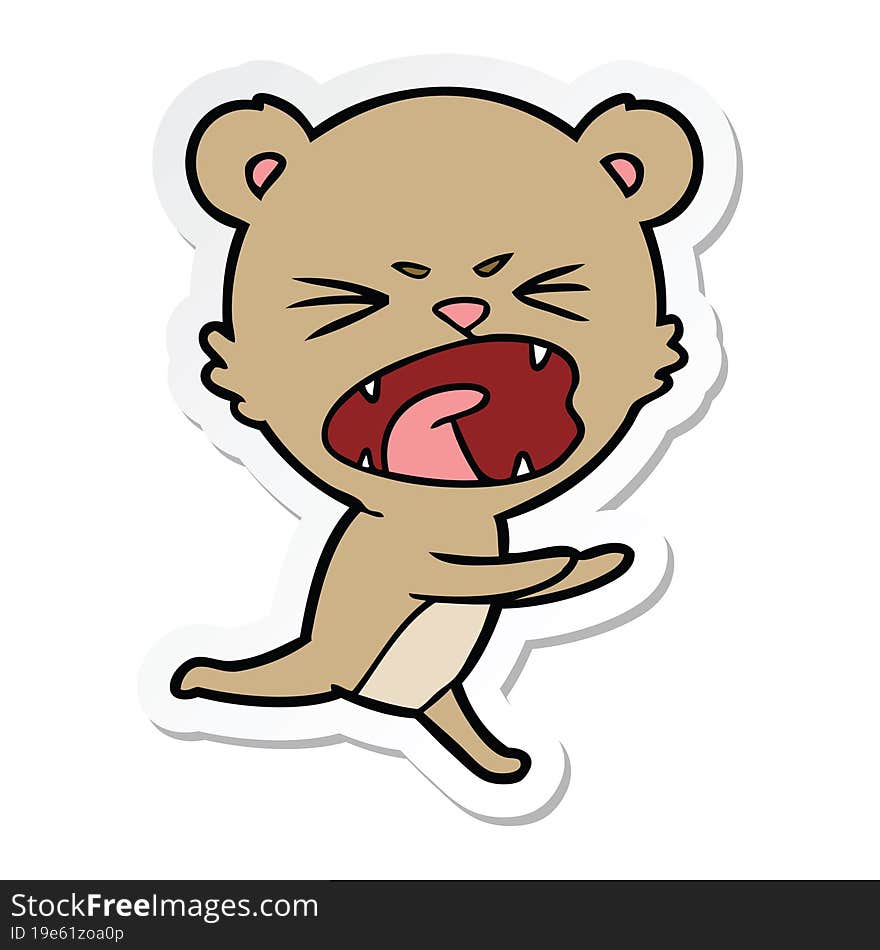 sticker of a angry cartoon bear shouting