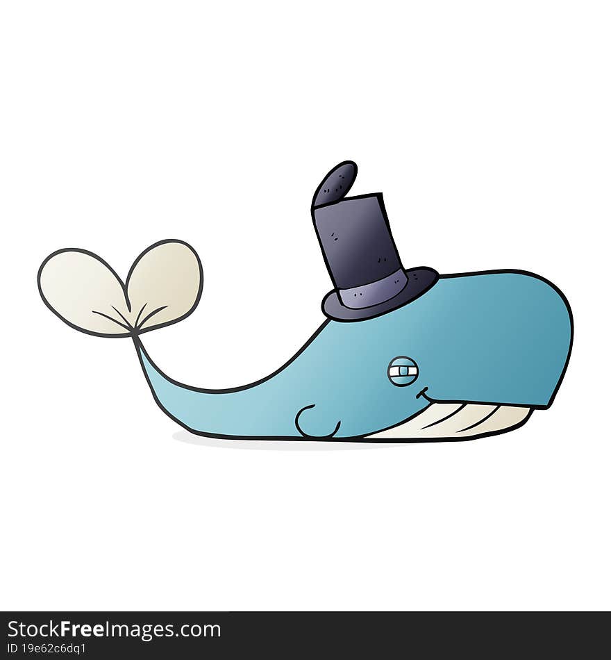 freehand drawn cartoon whale wearing hat