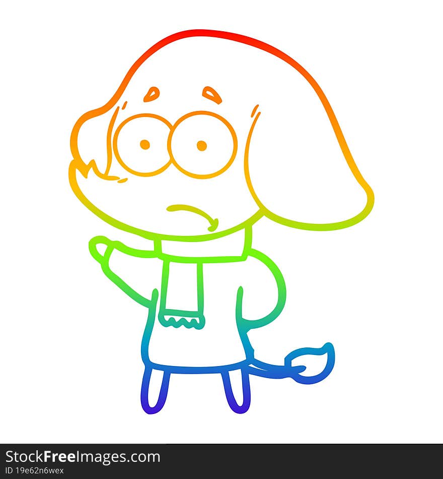 rainbow gradient line drawing cartoon unsure elephant in scarf