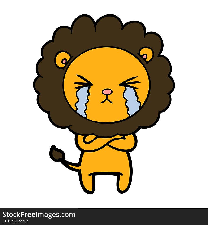 cartoon crying lion with crossed arms. cartoon crying lion with crossed arms