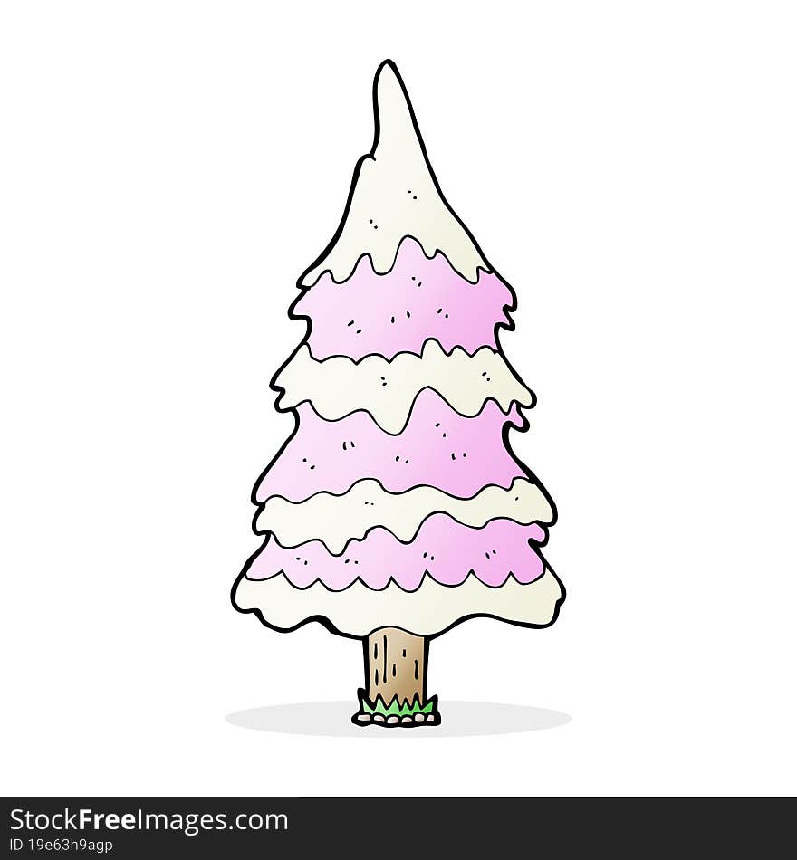 cartoon snowy pink tree