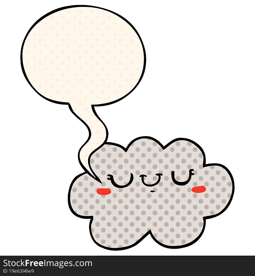 cute cartoon cloud and speech bubble in comic book style