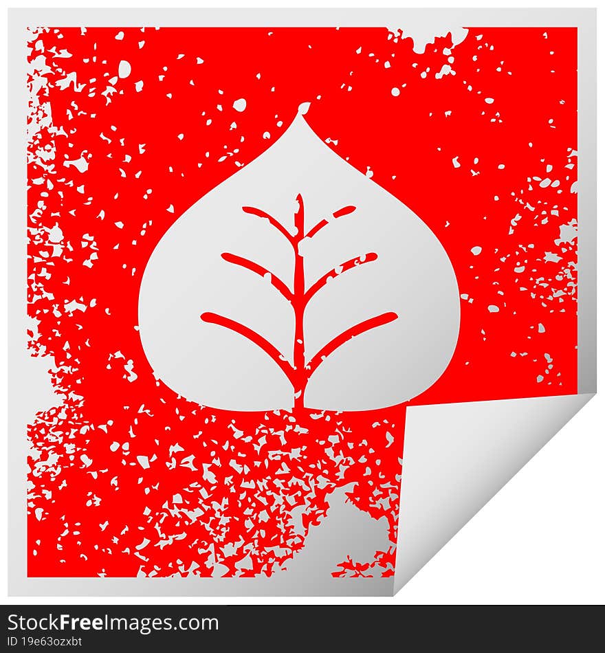 distressed square peeling sticker symbol of a autumn leaf