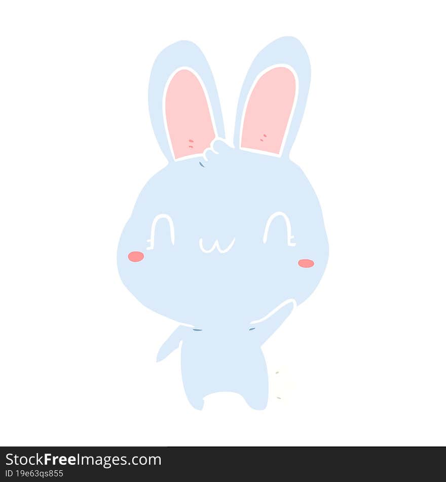 cute flat color style cartoon rabbit waving