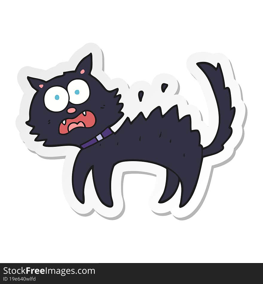 sticker of a cartoon scared black cat