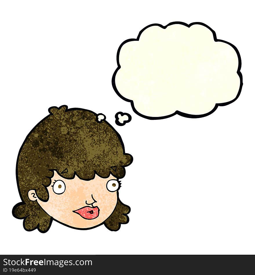 cartoon staring girl with thought bubble