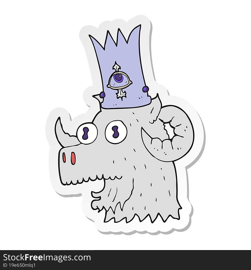 sticker of a cartoon ram head with magical crown