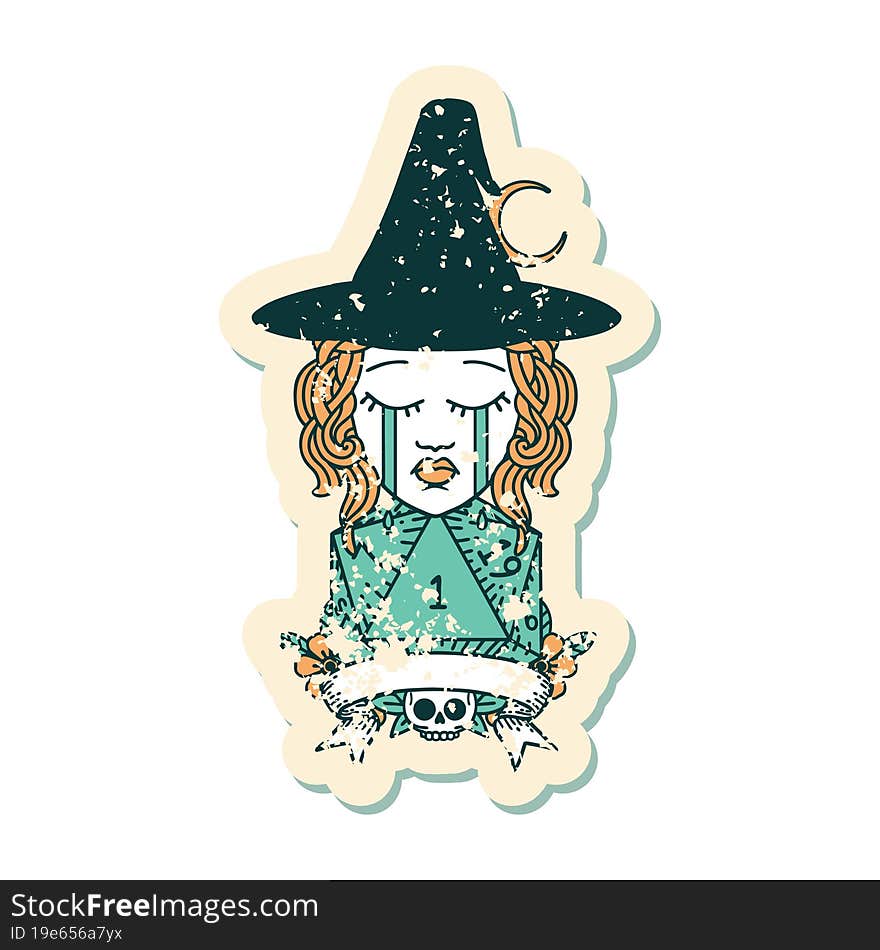 crying human witch with natural one roll illustration